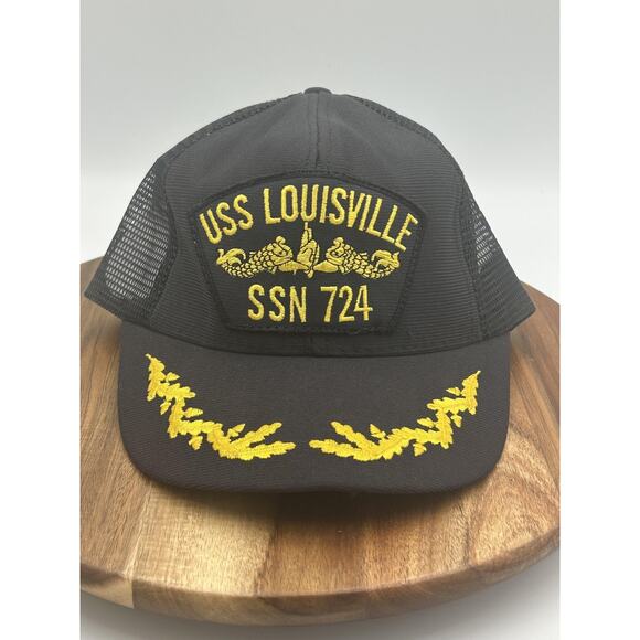 USS Louisville Hat Cap Snap Back Mesh Trucker Mens Navy USA Black Scrambled Eggs - Picture 2 of 11